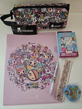 Tokidoki School File Folder, Eraser, Pen, Ruler & Zipper Pouch School Set Pink